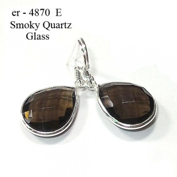 Pretty silver checkered cut brown glass drop earrings 